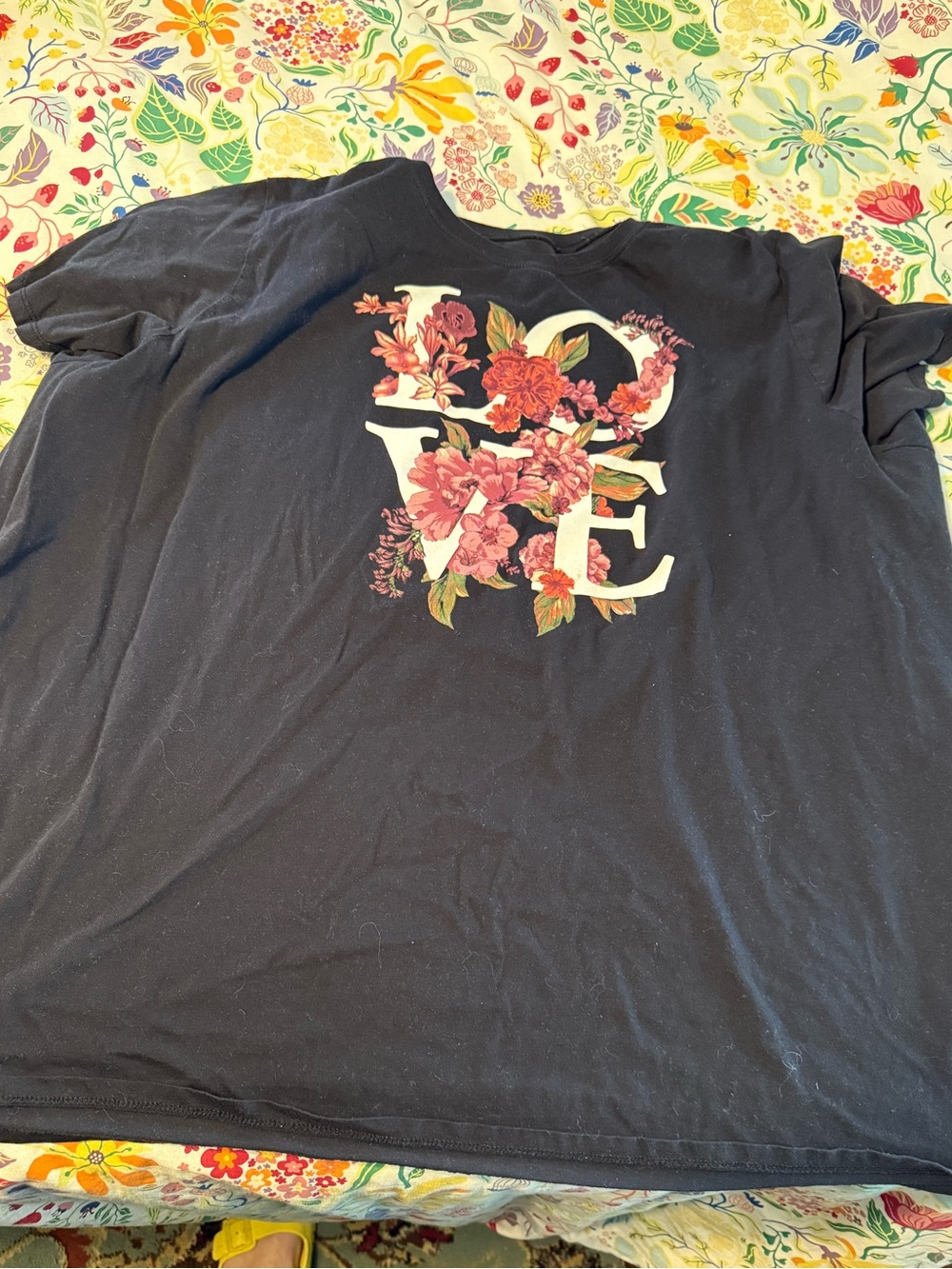 torrid Black Knit Top with Burgundy Floral Print